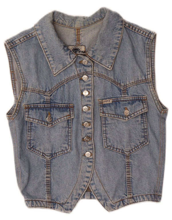 Vintage damska kamizelka jeansowa Crop UK 12 średni niebieski
