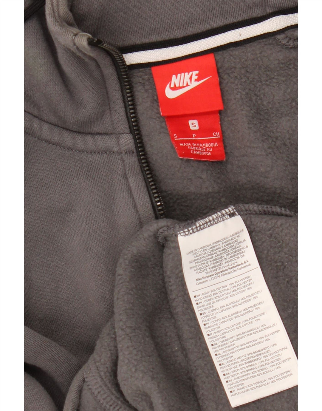 Męski sweter z kapturem i zamkiem błyskawicznym NIKE, mały, szary, bawełniany