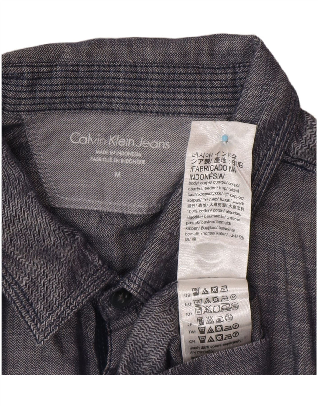 Męska koszula z krótkim rękawem CALVIN KLEIN JEANS, średni granat, jodełka