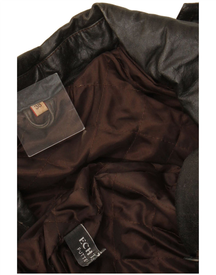 VINTAGE damski płaszcz skórzany z podwójnymi piersiami, EU 38, średnio brązowa skóra