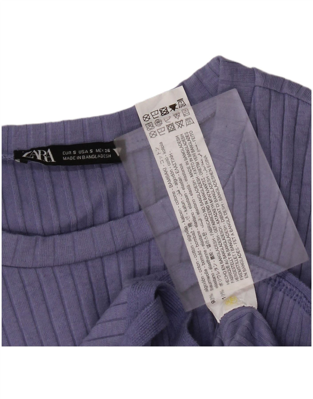 Damski krótki top Zara z długim rękawem, UK 10, mały, niebieski, bawełniany