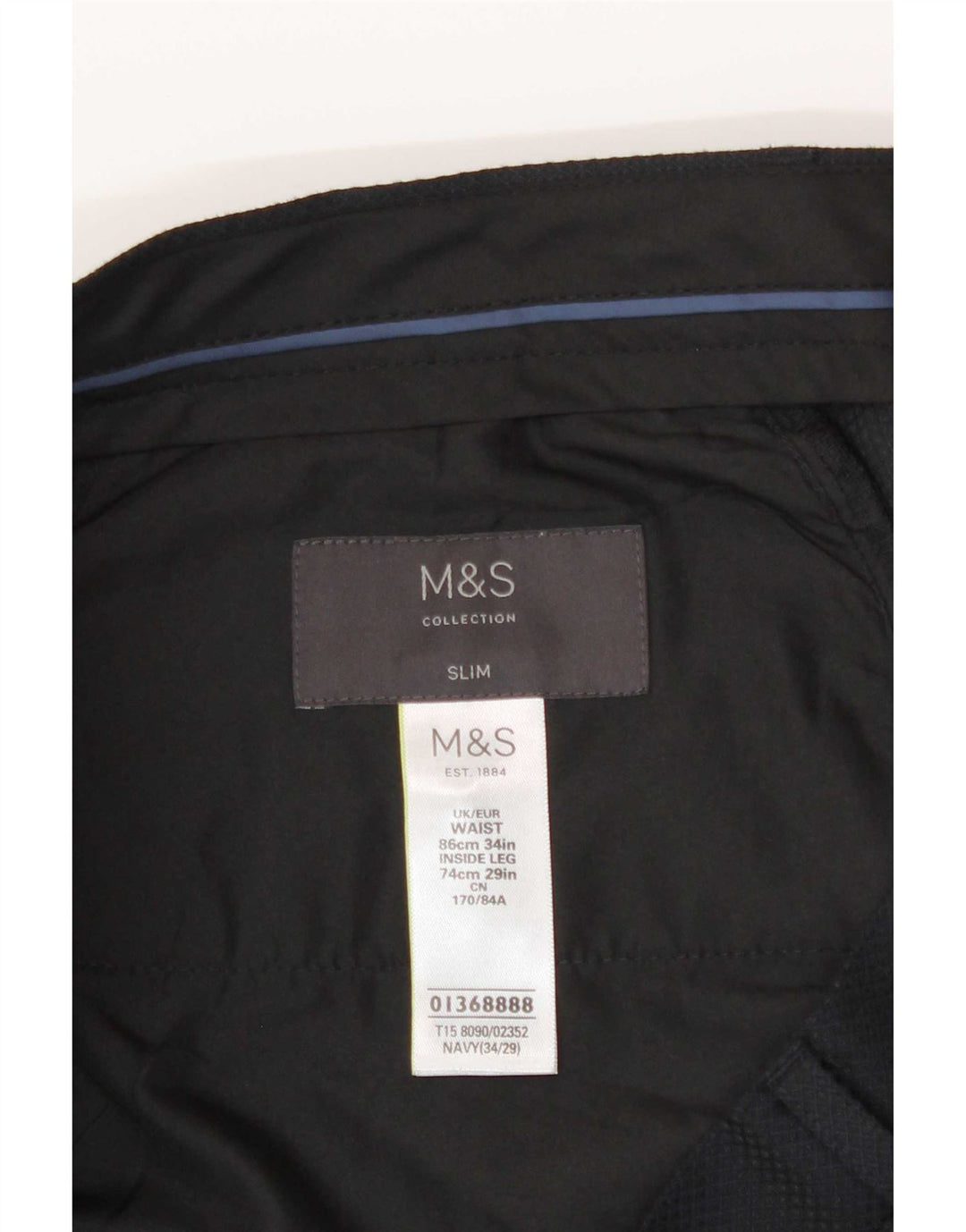 Męskie spodnie casual Marks & Spencer Slim Fit W34 L29 Granatowy poliester