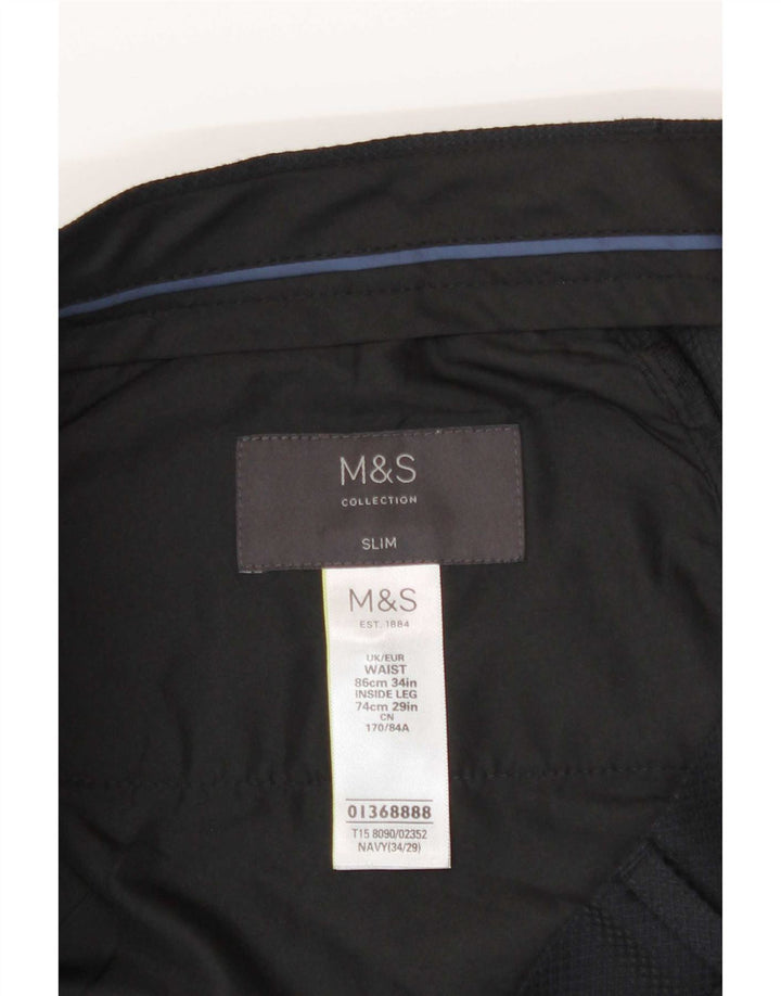 Męskie spodnie casual Marks & Spencer Slim Fit W34 L29 Granatowy poliester