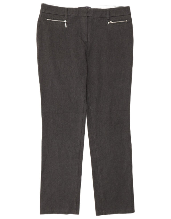 Marks & Spencer Womens Straight Casual Trousers UK 12 Medium W32 L29 Grey
