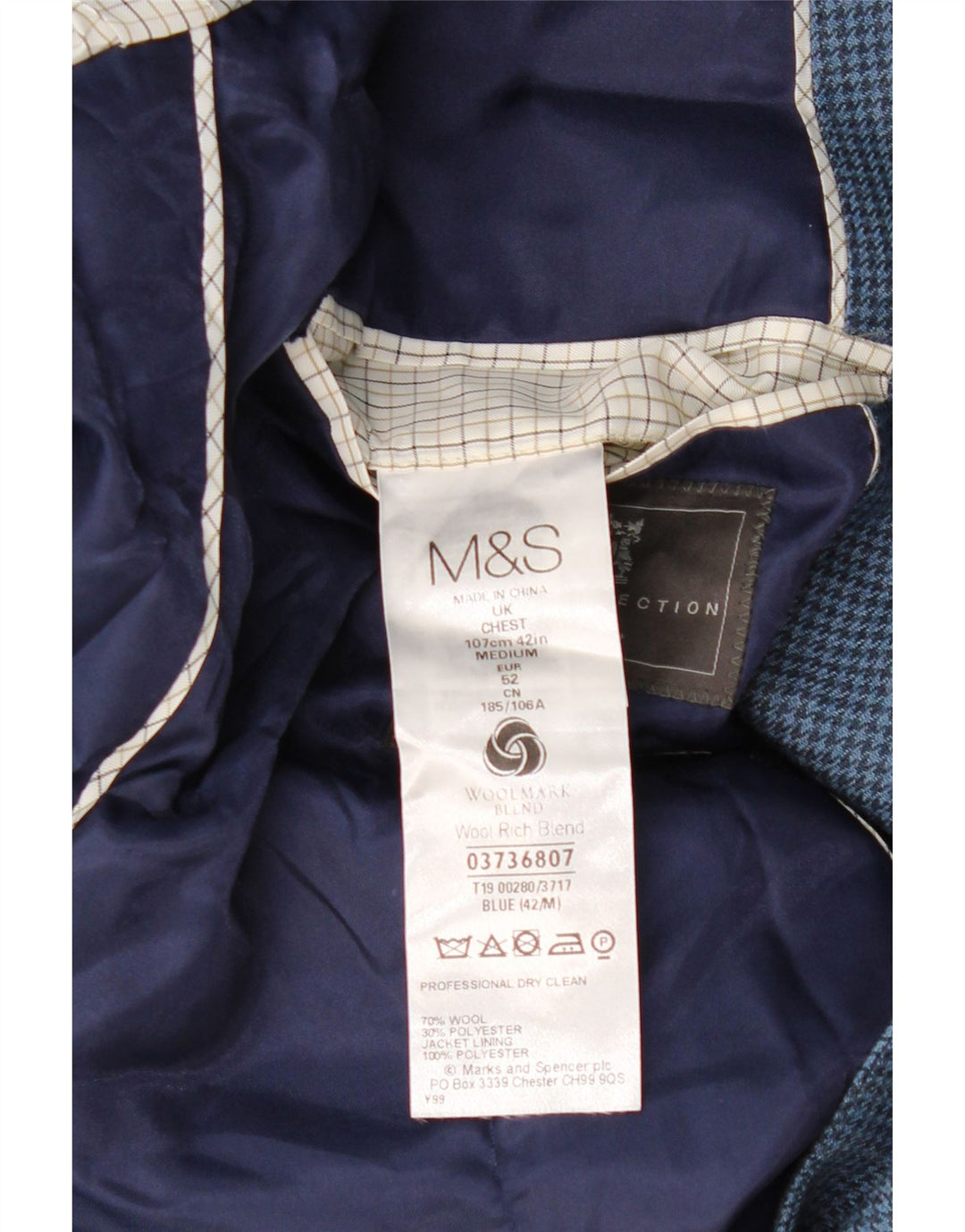 MARKS & SPENCER Męska marynarka zapinana na 2 guziki EU 52 XL Granatowa pepitka