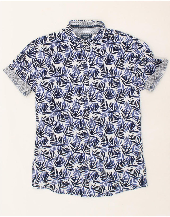 BEWLEY RITCH Mens Abstract Pattern Short Sleeve Shirt Large Blue Polyester Vintage Bewley Ritch and Second-Hand Bewley Ritch from Messina Hembry 