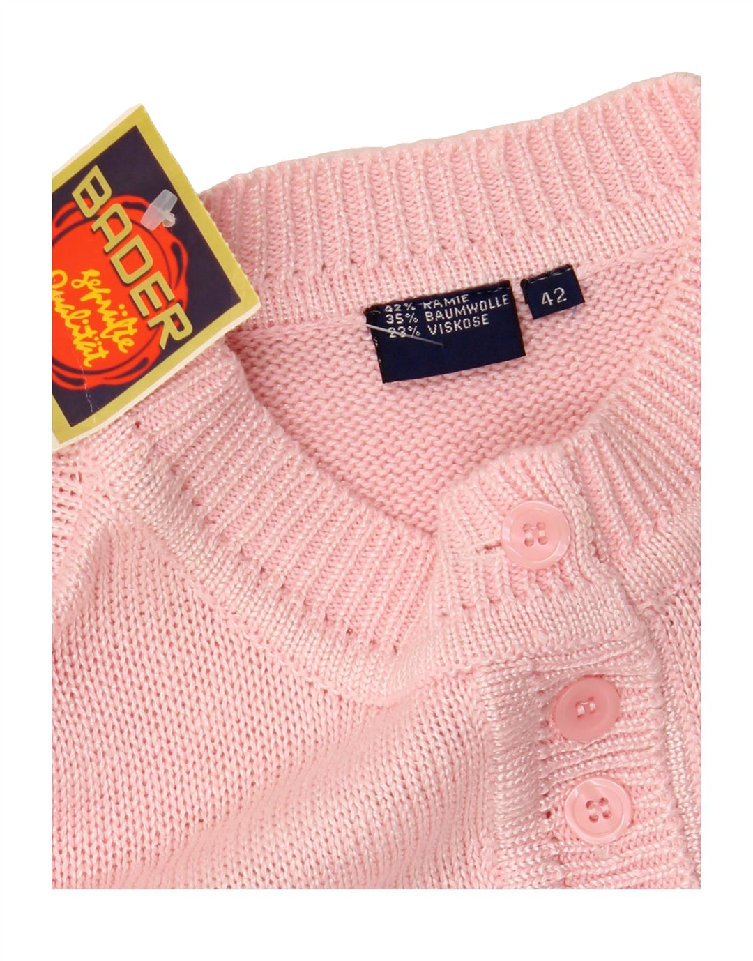 BADER Womens Button Neck Jumper Sweater EU 42 Large Pink Ramie Vintage Bader and Second-Hand Bader from Messina Hembry 