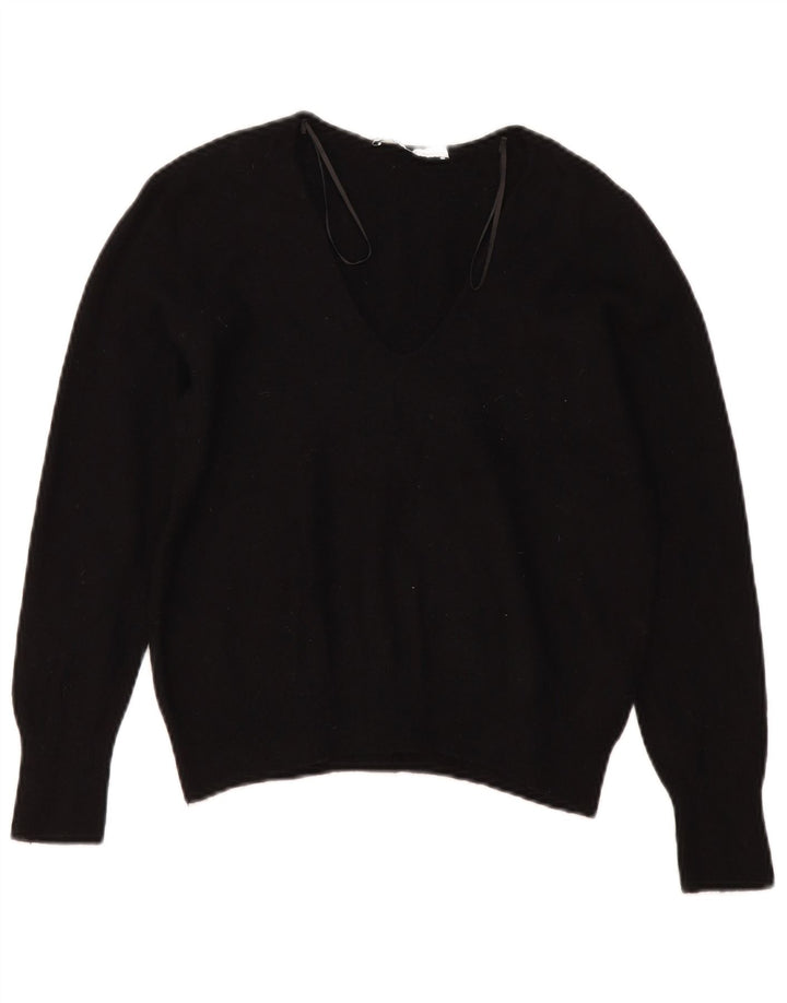 Sweter damski Zara z dekoltem w kształcie litery V, UK 10, mała, czarna wełna
