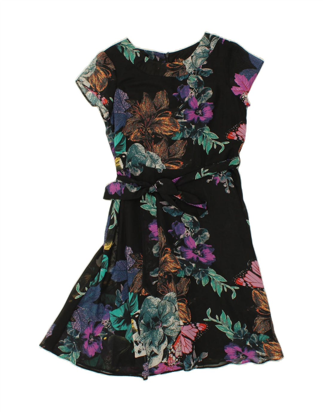 WALLIS Womens A-Line Dress UK 10 Small Black Floral Polyester Vintage Wallis and Second-Hand Wallis from Messina Hembry 