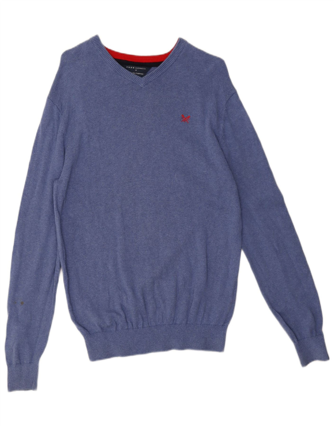 Crew Clothing Męski sweter z dekoltem w kształcie litery V, średnioniebieski, bawełniany
