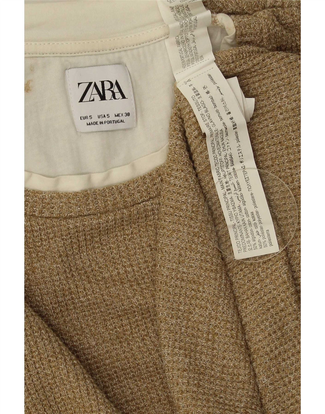 Męski top Zara z długim rękawem, mały, beżowy, bawełniany