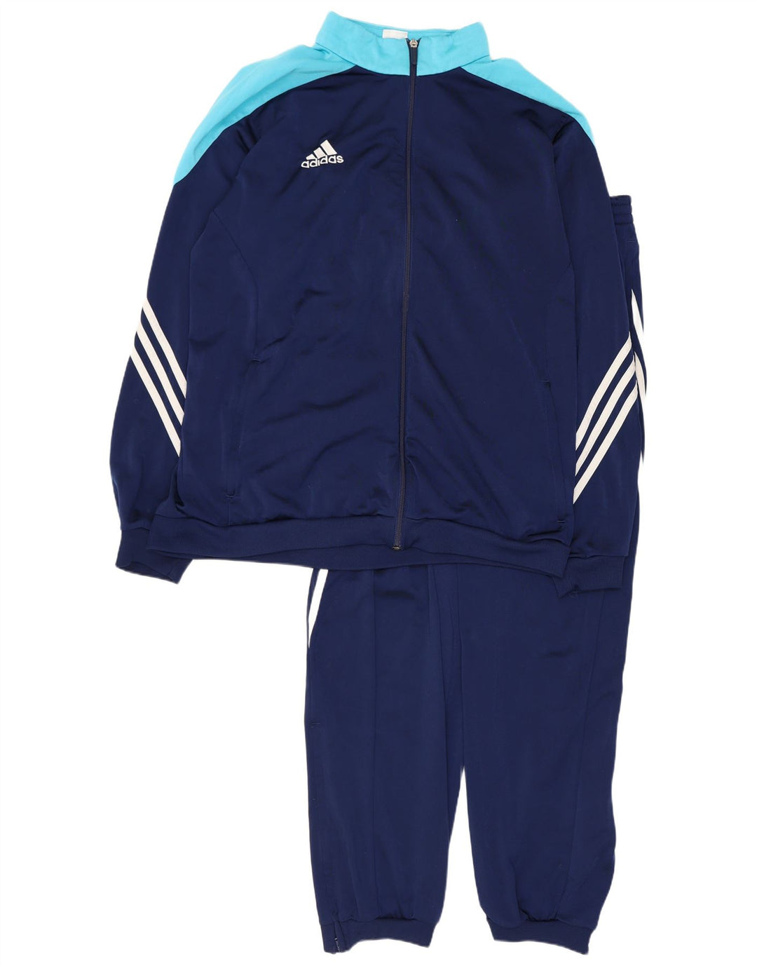 Pełny dres ADIDAS męski XL, granatowy, poliester z blokami kolorów