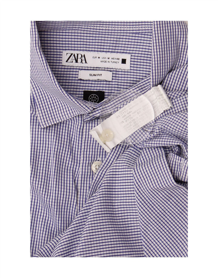 Koszula męska ZARA Slim Fit, bawełniana, w średnią niebieską kratkę