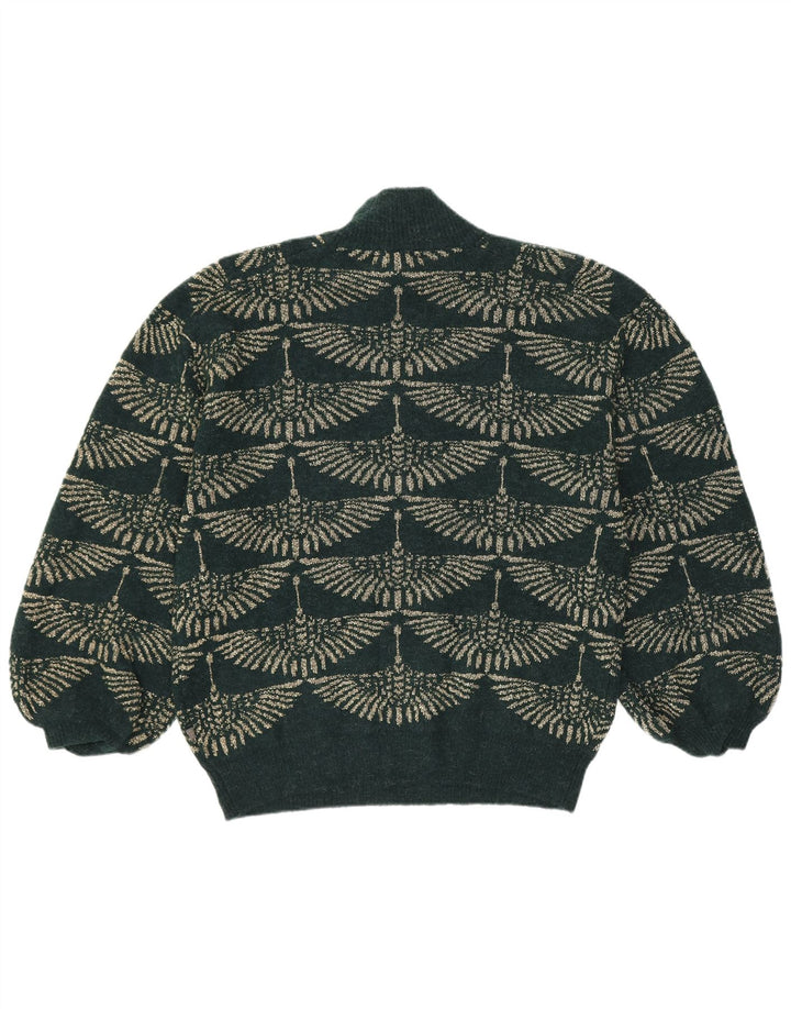 Sweter damski w stylu vintage z golfem UK 14, średni zielony