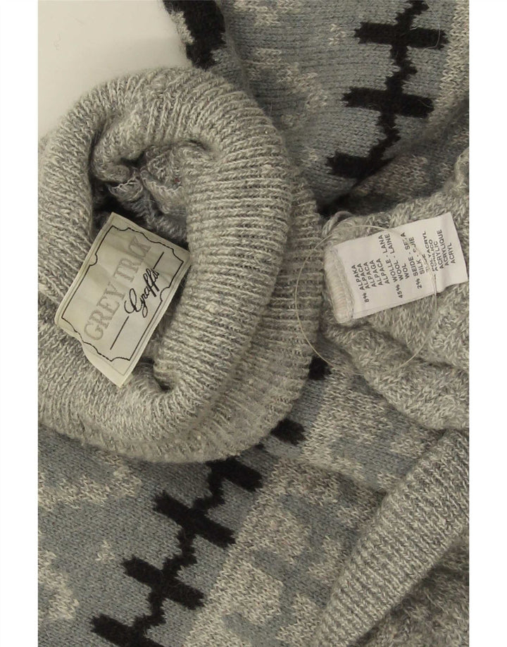Vintage męski sweter z wywijanym dekoltem, duży, szary, wełna Fair Isle Alpaca