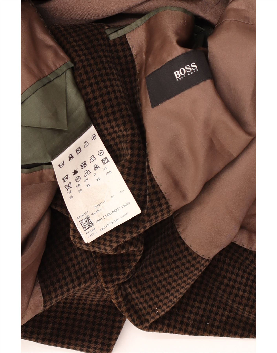 Męska marynarka zapinana na 2 guziki Hugo Boss EU 50 Duża brązowa wiskoza w pepitkę