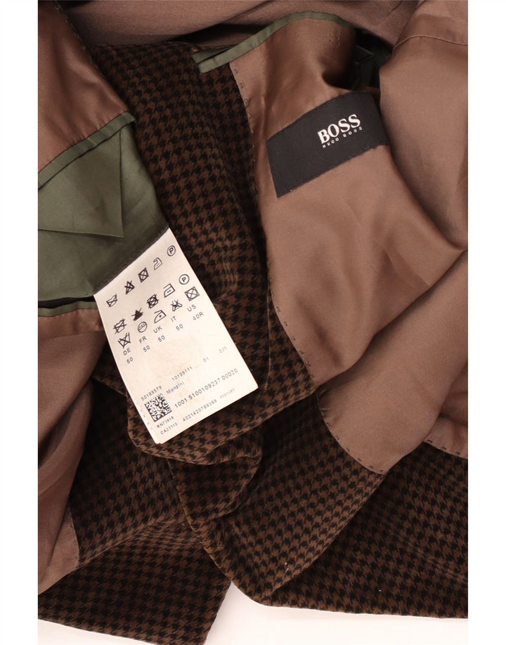 Męska marynarka zapinana na 2 guziki Hugo Boss EU 50 Duża brązowa wiskoza w pepitkę