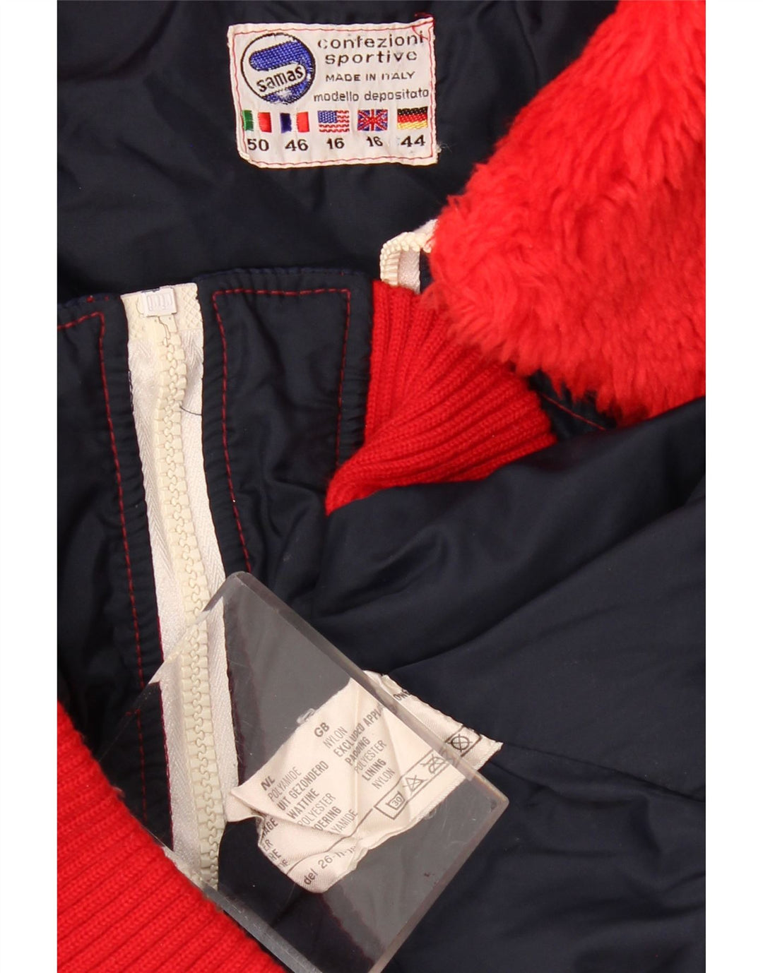 Damska kurtka bomber Samas UK 16, duża, granatowa, nylonowa w bloki kolorów