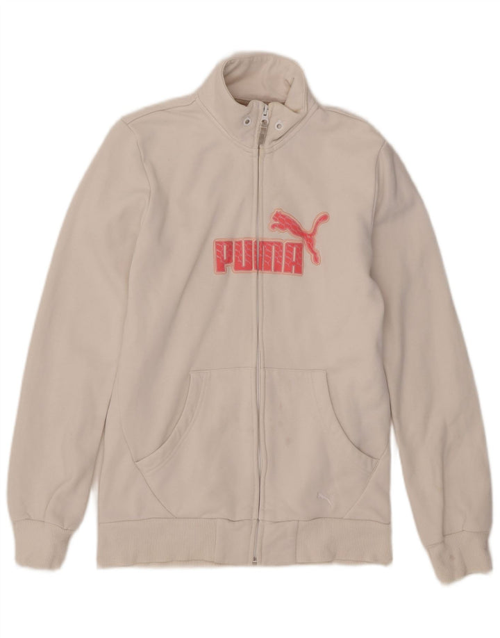 Damska kurtka dresowa Puma z grafiką UK 12, średnia biała bawełna