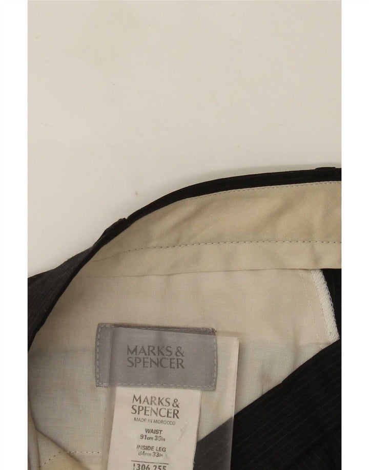 Męskie spodnie garniturowe Marks & Spencer W36 L33, czarny, prążkowany poliester
