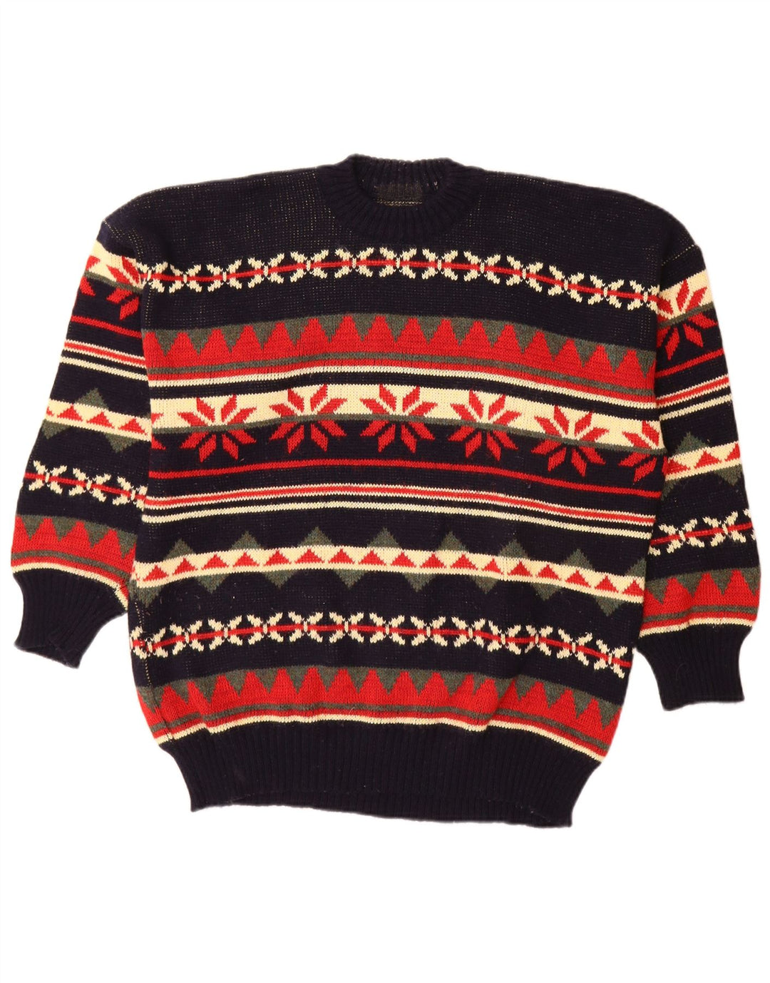 Vintage męski sweter z okrągłym dekoltem, duży, wielobarwny Fair Isle