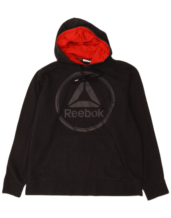 Męski sweter z kapturem Reebok z grafiką, duży, czarny, bawełniany