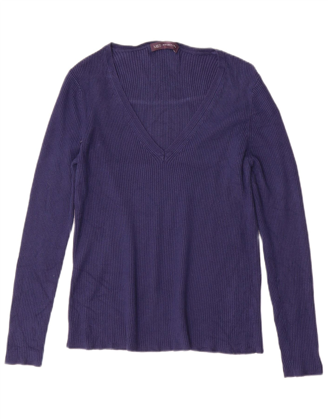 MARKS & SPENCER Damski sweter z dekoltem w kształcie litery V, UK 10, mały, granatowy