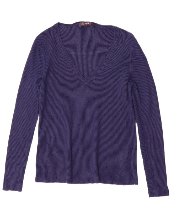 MARKS & SPENCER Damski sweter z dekoltem w kształcie litery V, UK 10, mały, granatowy