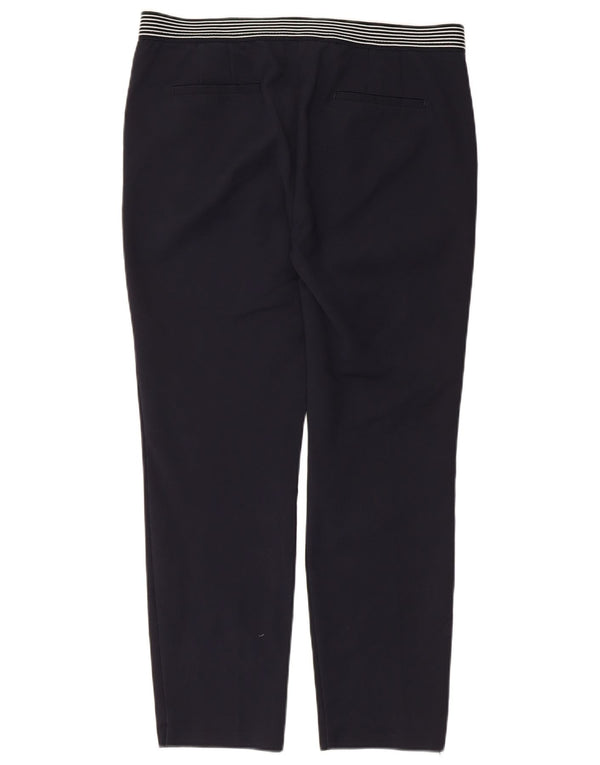 Zara Womens High Waist Slim Cropped Trousers XL W34 L26 Navy Blue