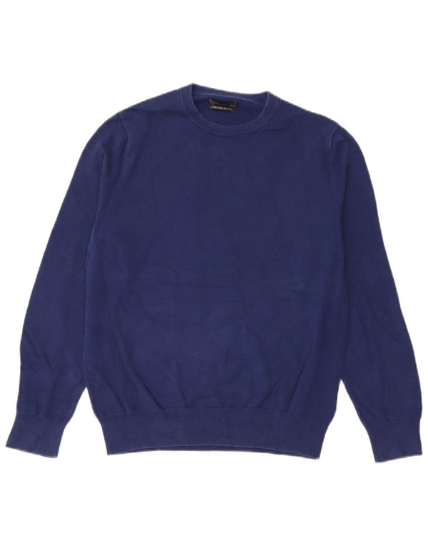 Męski sweter z okrągłym dekoltem Massimo Dutti, średnioniebieski, bawełniany