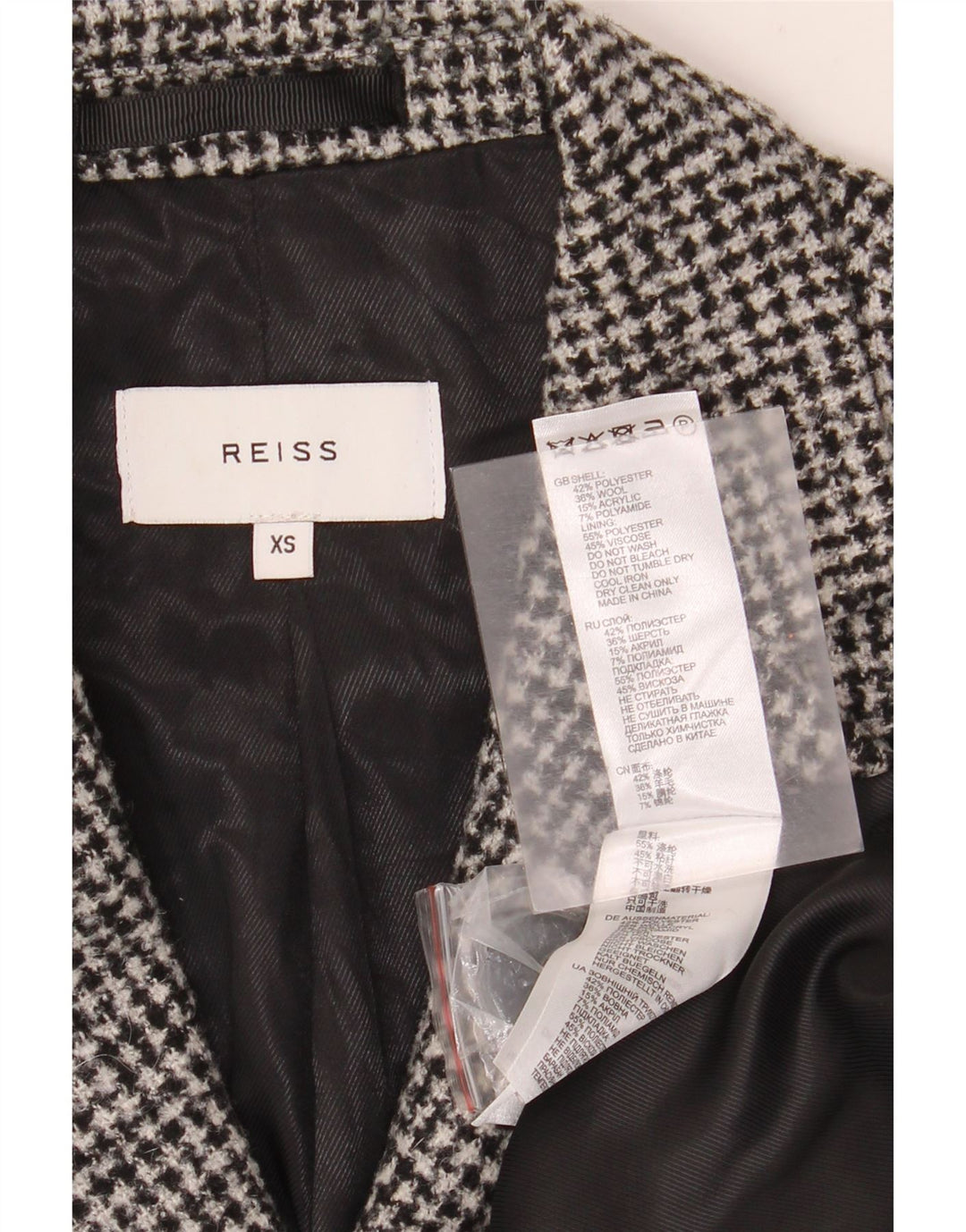 Płaszcz męski Reiss UK 34 XS Szary poliester w pepitkę