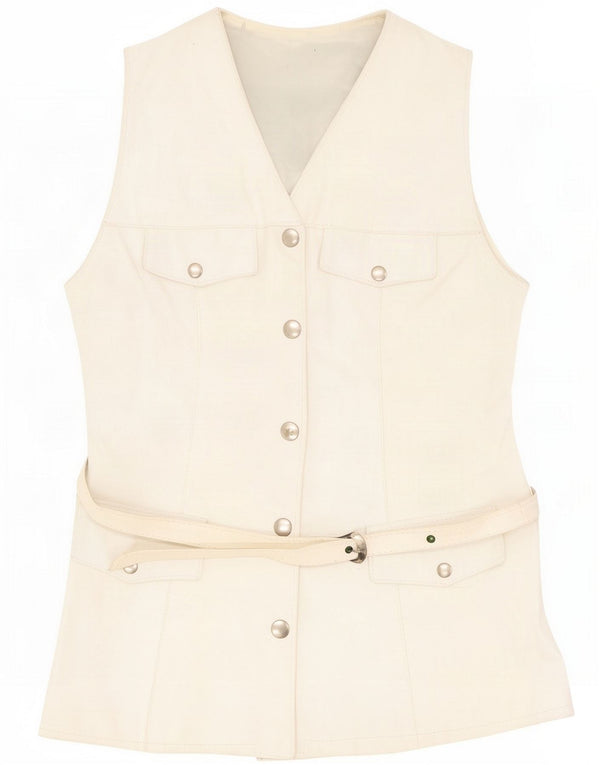 Vintage Womens Leather Gilet UK 10 Small White