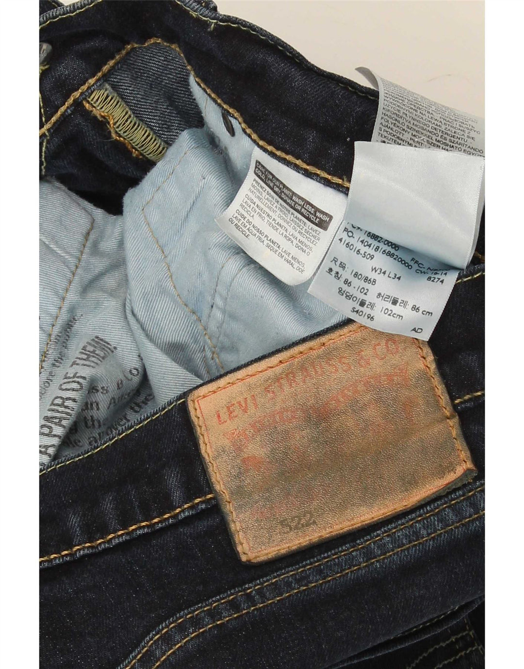 Męskie jeansy Levi's 522 Slim W34 L34 Granatowa bawełna
