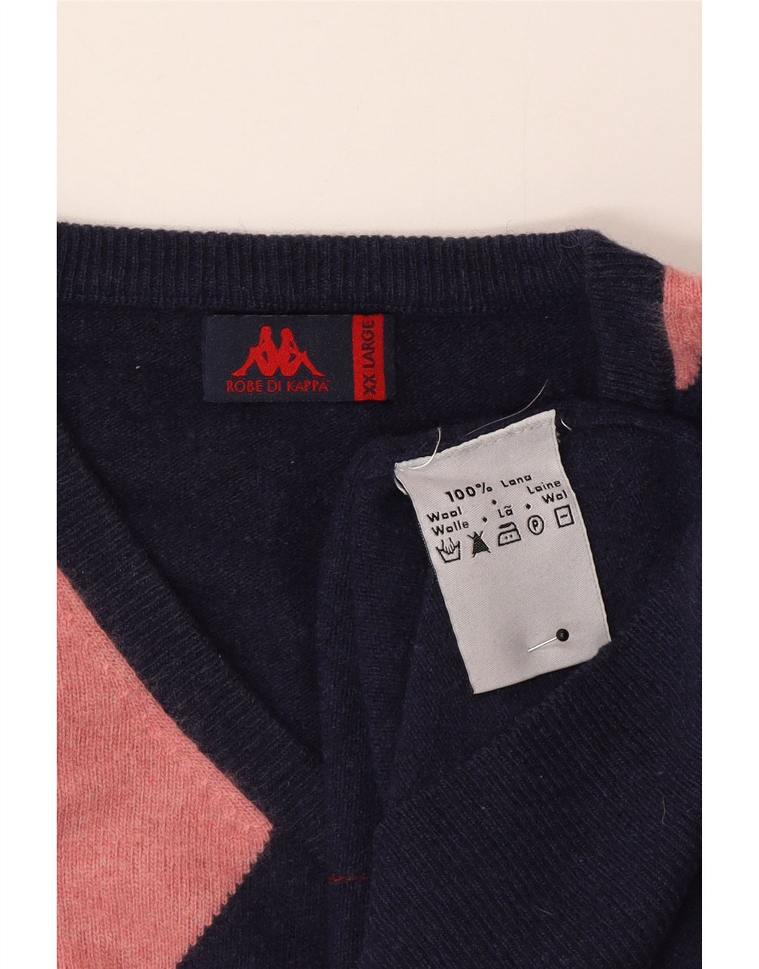 Męski sweter Kappa z dekoltem w kształcie litery V, 2XL, granatowy Argyle/diamentowa wełna