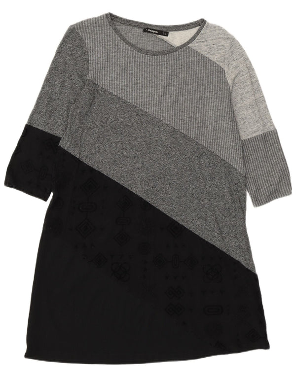 Damska sukienka sweterkowa Desigual z rękawem 3/4 UK 14, duża, szara, z blokami kolorów