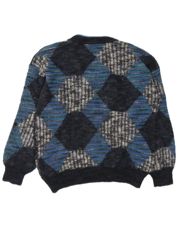 Sweter męski w stylu vintage z dekoltem w szpic IT 48 Średni niebieski Argyle/diamentowa wełna