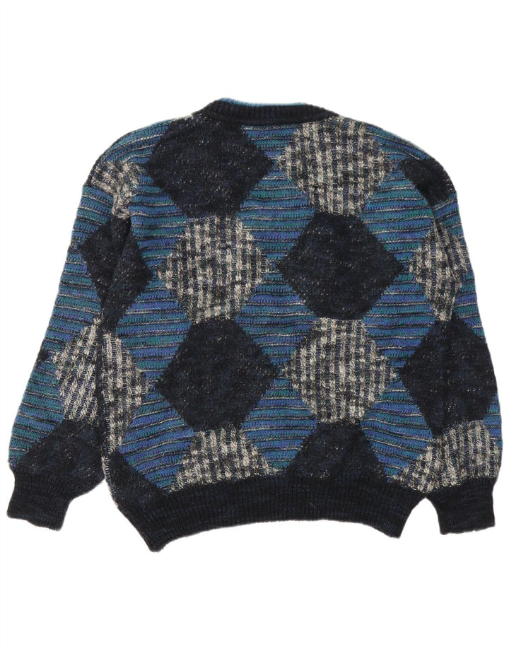 Sweter męski w stylu vintage z dekoltem w szpic IT 48 Średni niebieski Argyle/diamentowa wełna