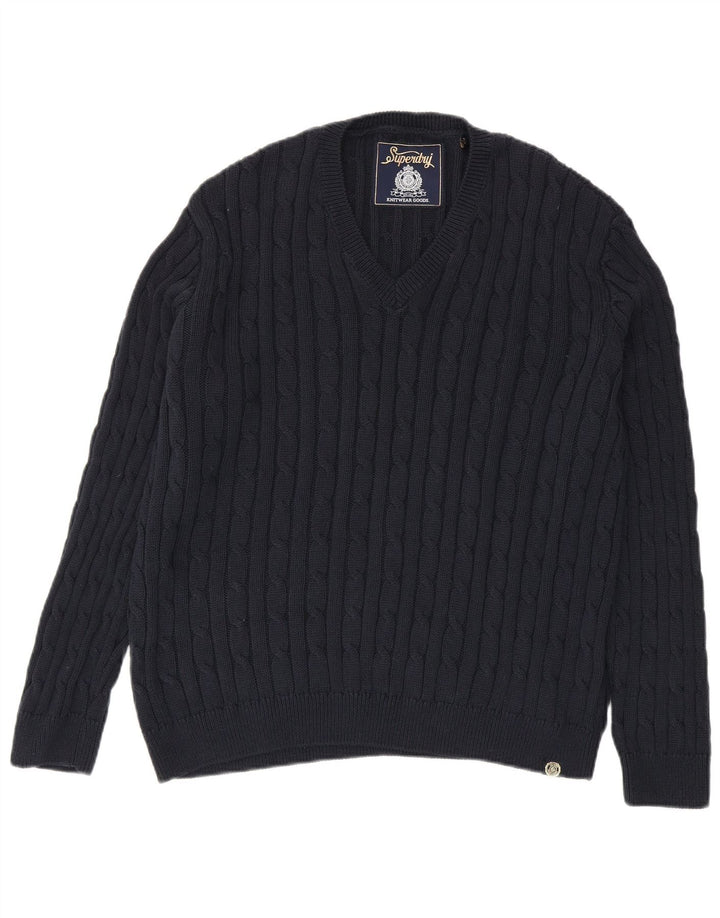 Damski sweter oversize Superdry z dekoltem w kształcie litery V, UK 10, mały, granatowy
