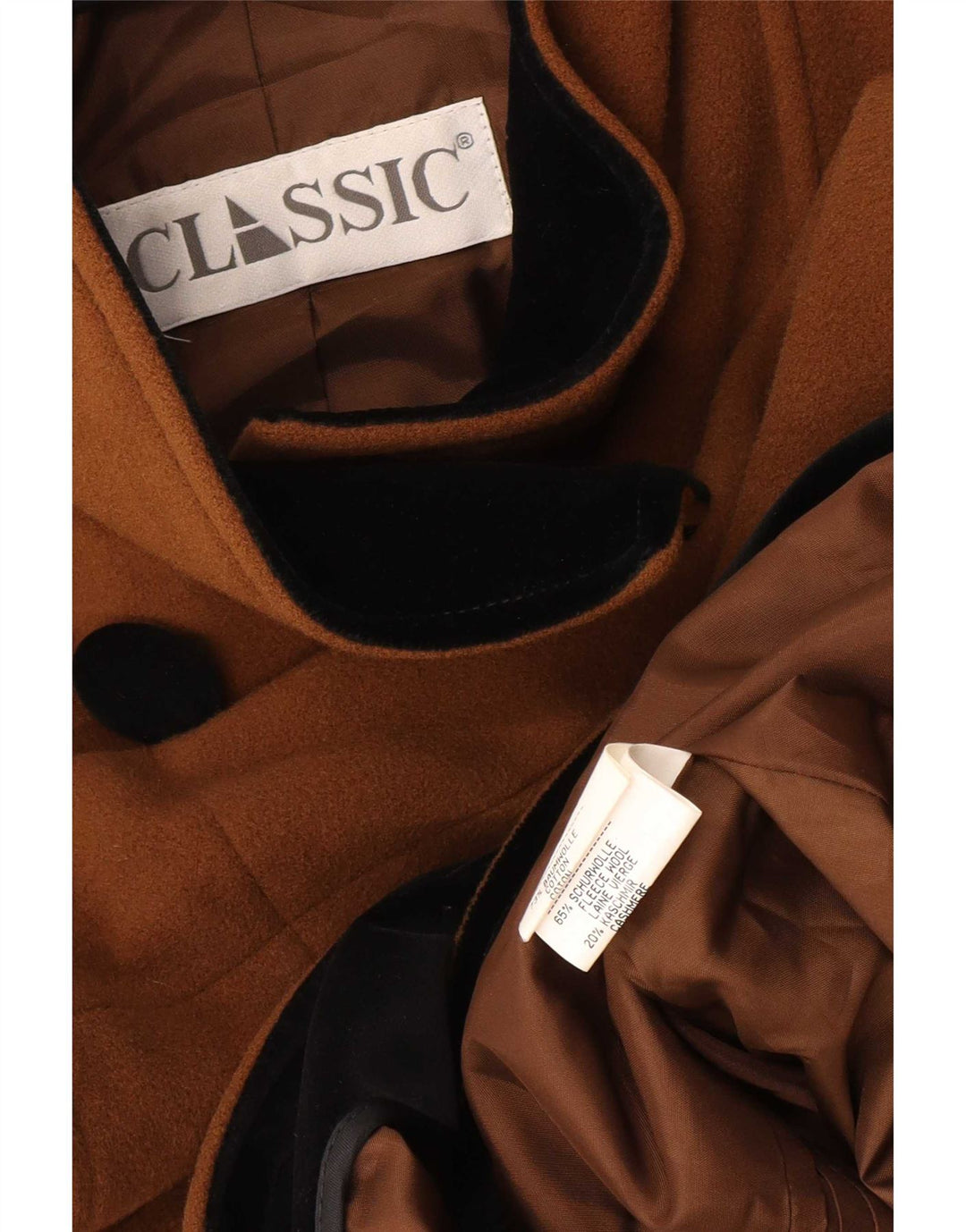 KLASYCZNY Płaszcz damski dwurzędowy UK 18 XL, brązowy, bawełniany
