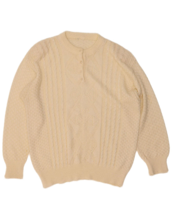 Sweter damski w stylu vintage, zapinany na guziki, UK 16, duży, w kolorze złamanej bieli