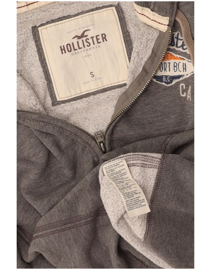 Damski sweter HOLLISTER z grafiką i zamkiem błyskawicznym UK 10, mały, szary, bawełniany