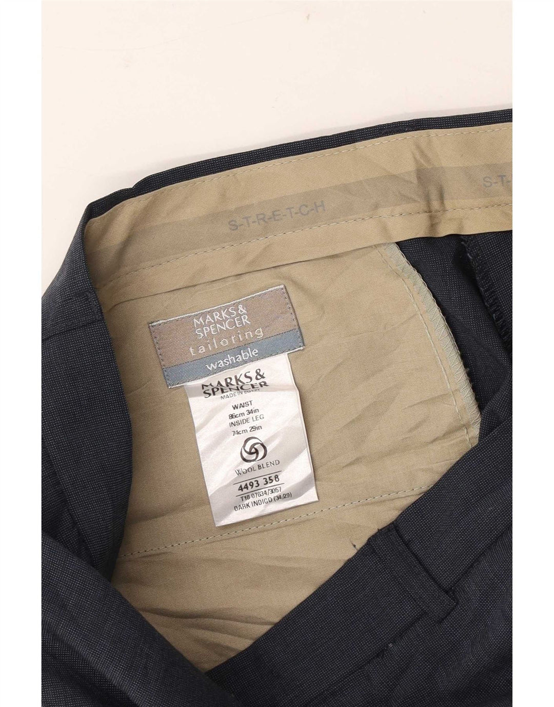 Marks & Spencer Męskie proste spodnie garniturowe W34 L29 Granatowy poliester