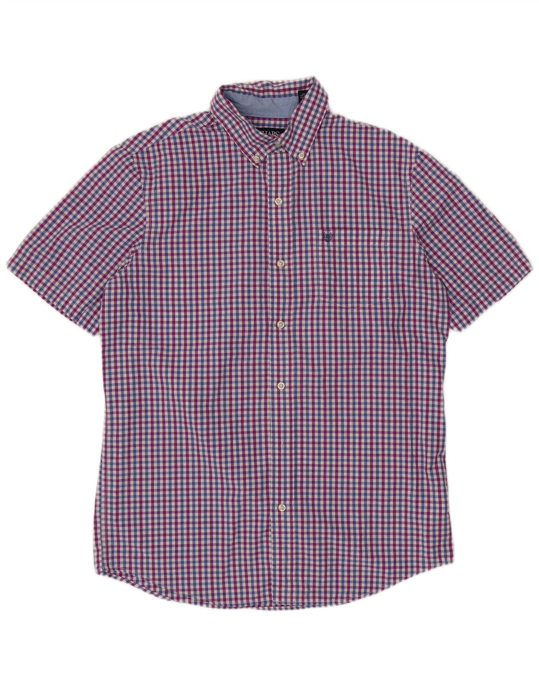 Koszula męska z krótkim rękawem CHAPS Easy Care, bawełniana w kratkę, w kolorze średniego błękitu