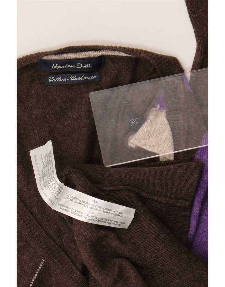 Męski sweter Massimo Dutti z dekoltem w kształcie litery V, XL, brązowy, argyle/diamentowa bawełna