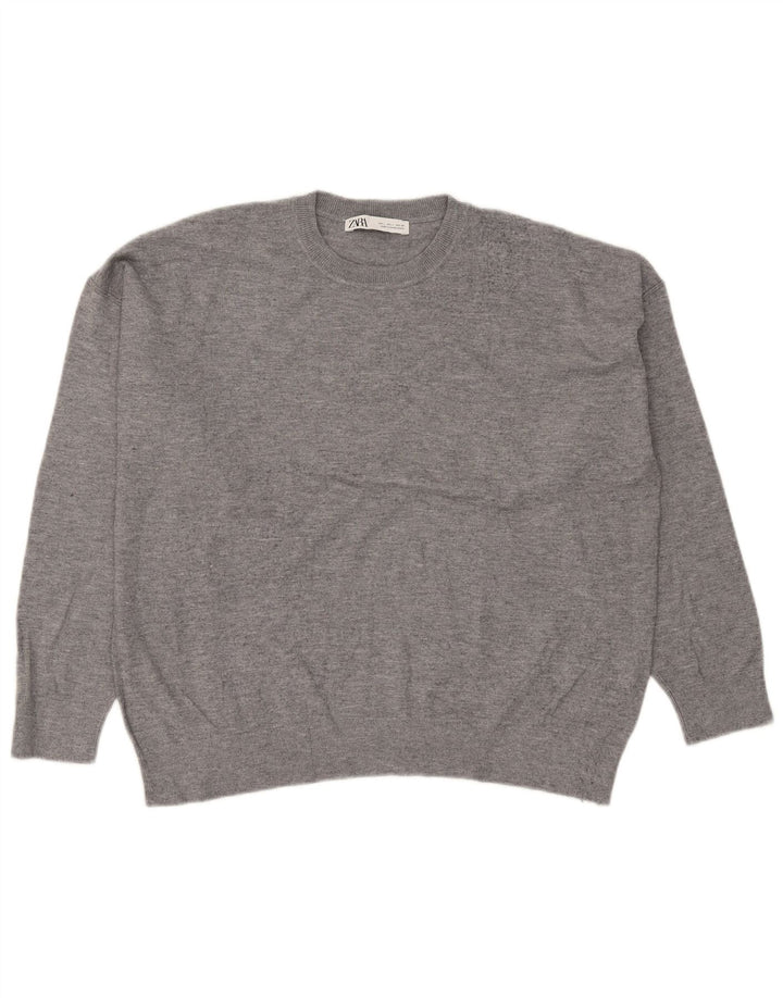 Damski sweter oversize z wycięciem pod szyją Zara UK 16, duży, szary, nakrapiany