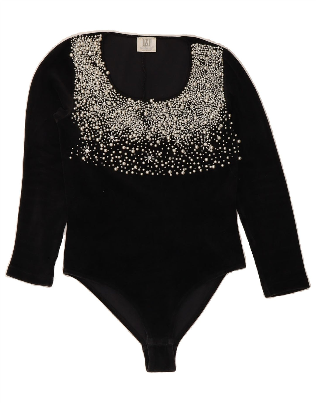 MADELEINE Womens Bodysuit UK 10 Small Black Vintage Madeleine and Second-Hand Madeleine from Messina Hembry 