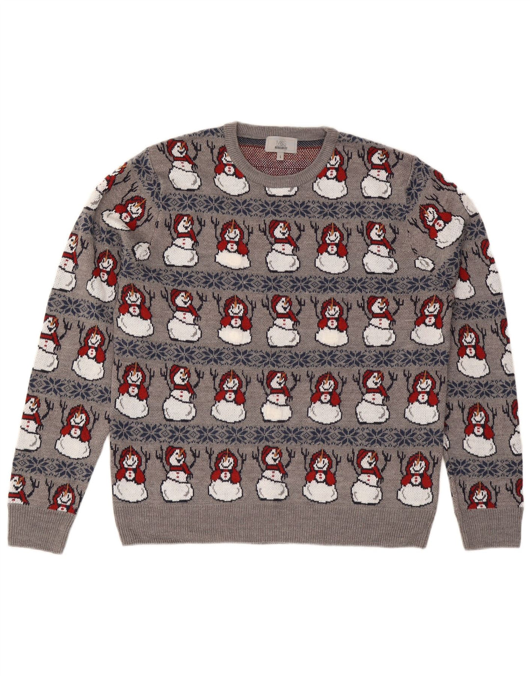 Marks & Spencer Męski sweter z okrągłym dekoltem, duży, szary, świąteczny