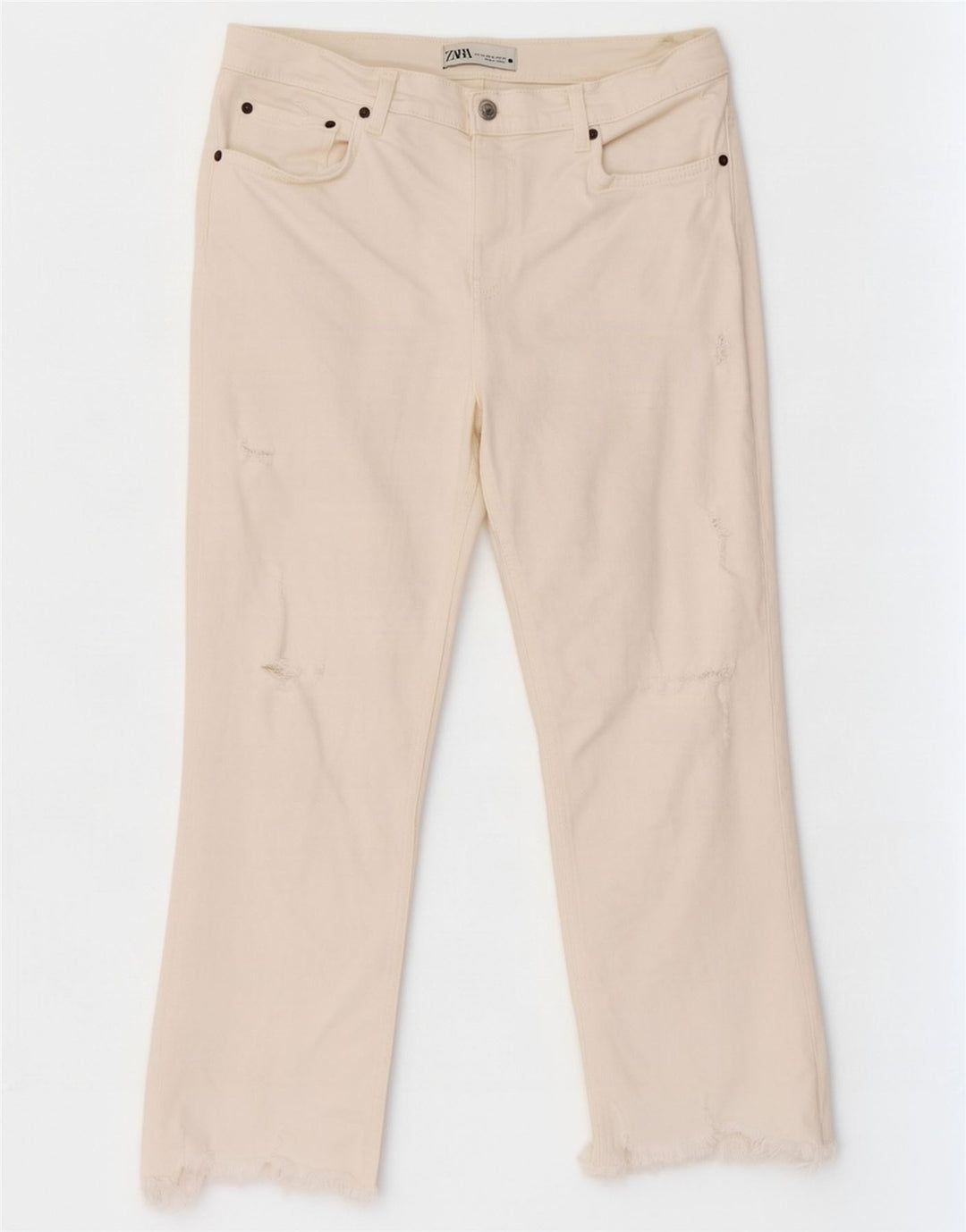 Damskie jeansy Zara w trudnej sytuacji, przycięte, EU 42, duże, W32, L24, biała bawełna