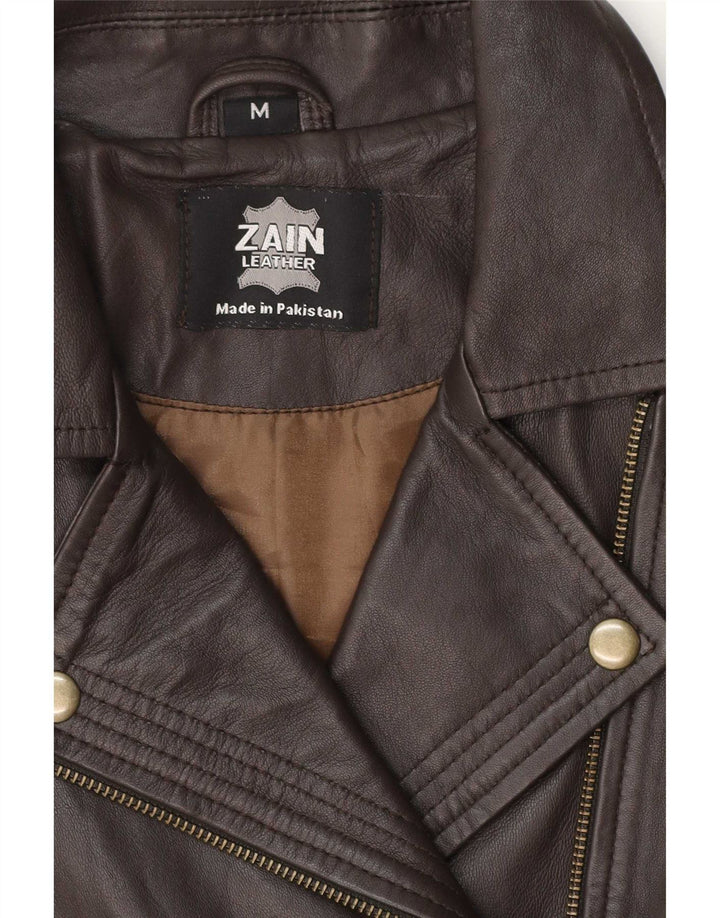 Damska skórzana kurtka motocyklowa w stylu vintage UK 12, średnia brązowa skóra