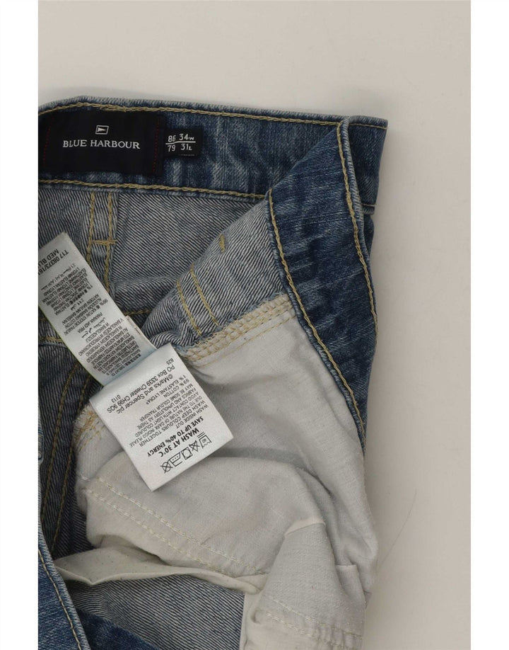 Marks & Spencer Męskie niebieskie dżinsy proste Harbor W34 L31 bawełniane